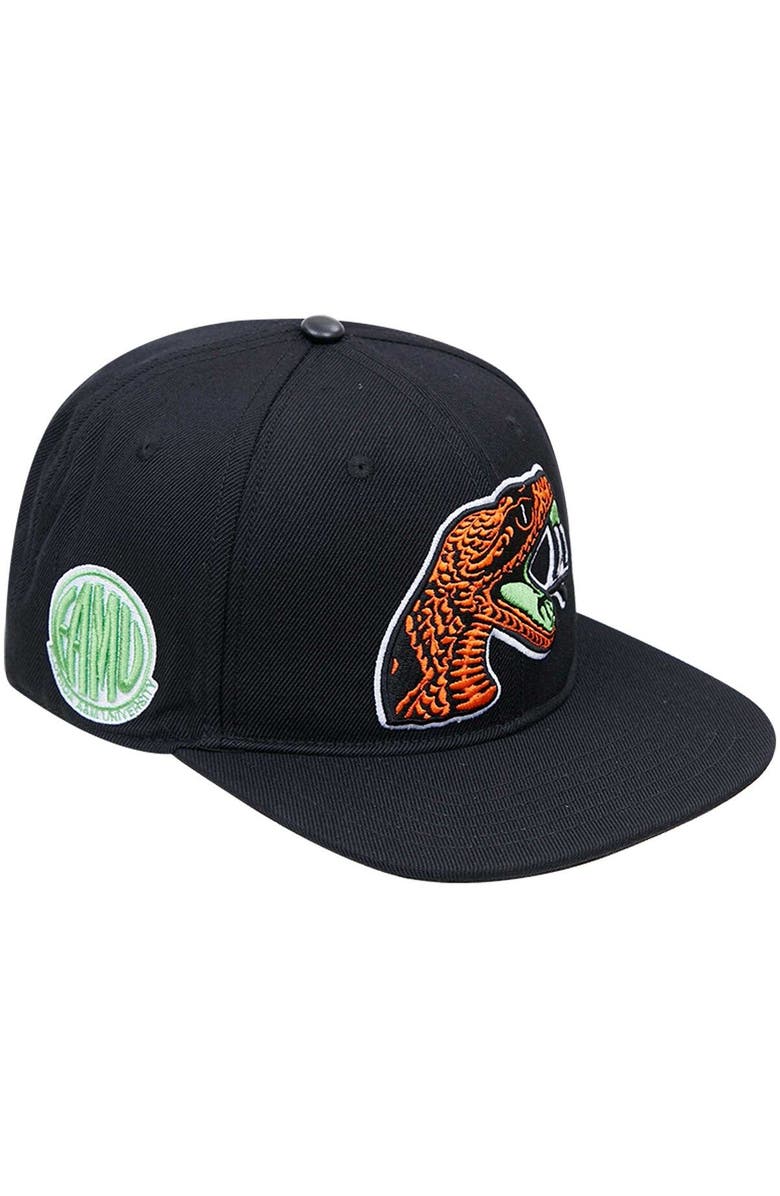 PRO STANDARD Men's Pro Standard Black Florida A&M Rattlers Arch Over Logo Evergreen Snapback Hat, Main, color,