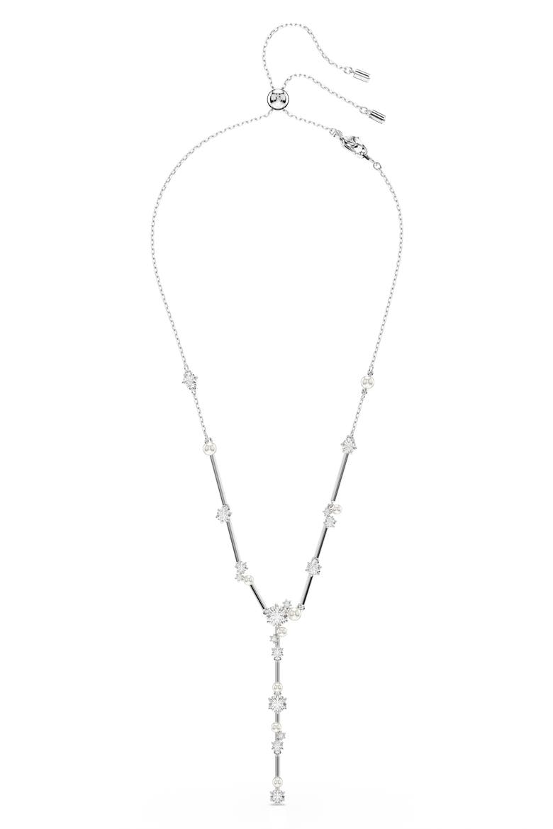 Constella Crystal & Faux Pearl Y-Necklace, Alternate, color, WHITE GOLD
