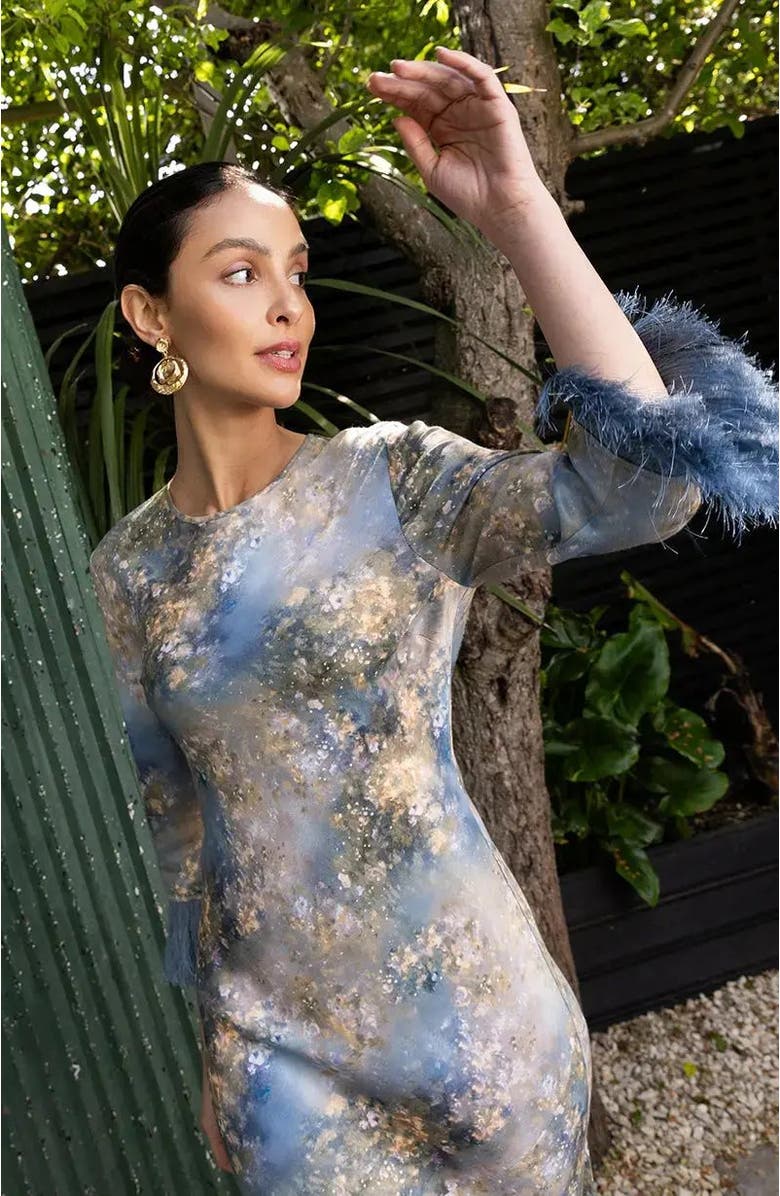 Rewritten Dolly Fringe Sleeve Dress, Alternate, color, Blue Print