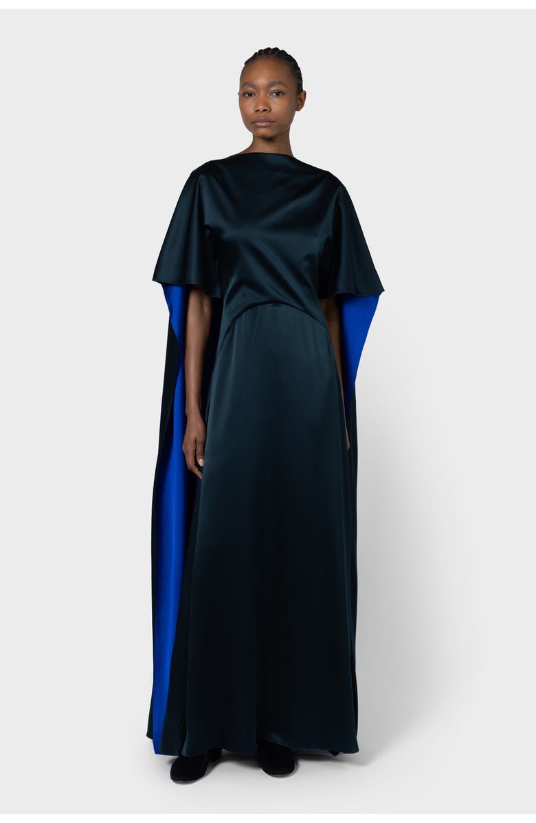 Roksanda Seif Silk Caped Maxi Dress, Main, color, Dark Teal / Cobalt