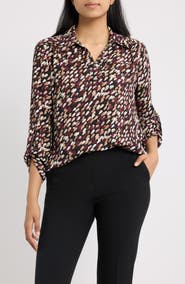 AK ANNE KLEIN Print Roll Tab Shirt