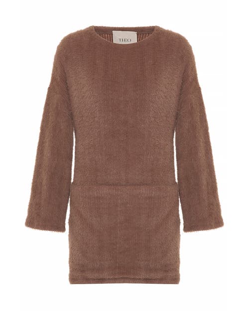Theo The Label Carme Plush Lace Sweatshirt Dress In Brown