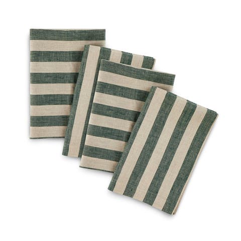 Linen Dinner Napkins Set of 4, 20 x 20 Inch for Dining Table, Holiday and Everyday Table Decor - Sorrento Stripe