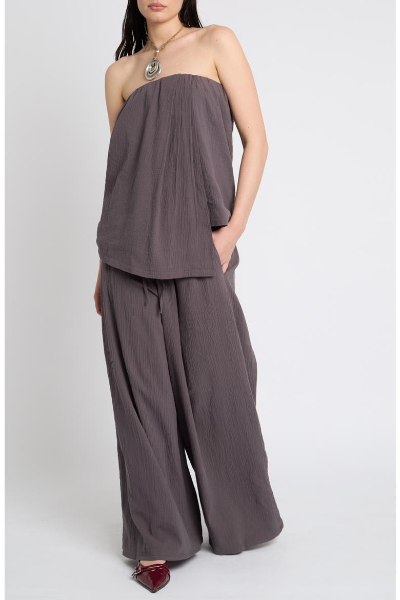 Asymmetric Hem Crinkle Bandeau Top, Alternate, color, GREY