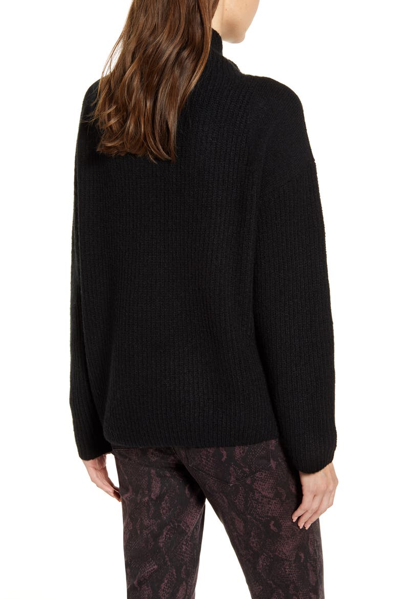 Rib Funnel Neck Sweater, Alternate, color, BLACK
