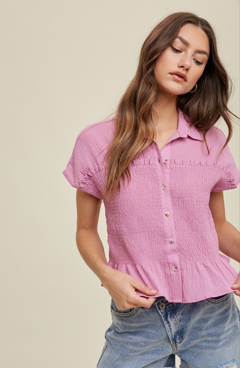 WISHLIST Button Front Shirred Top, Alternate, color, Orchid