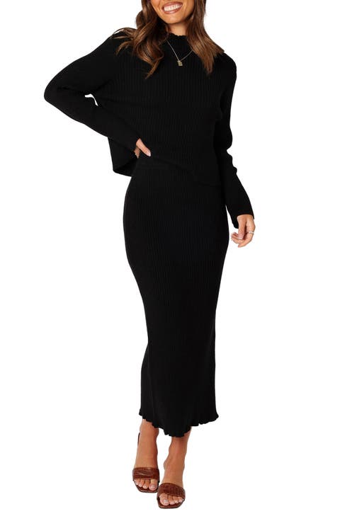 Payton Mock Neck Top & Maxi Skirt Rib Set