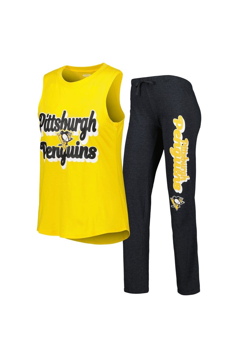 Women's Concepts Sport Gold/Heather Black Pittsburgh Penguins Meter Muscle Tank Top & Pants Sleep Set, Main, color, Black