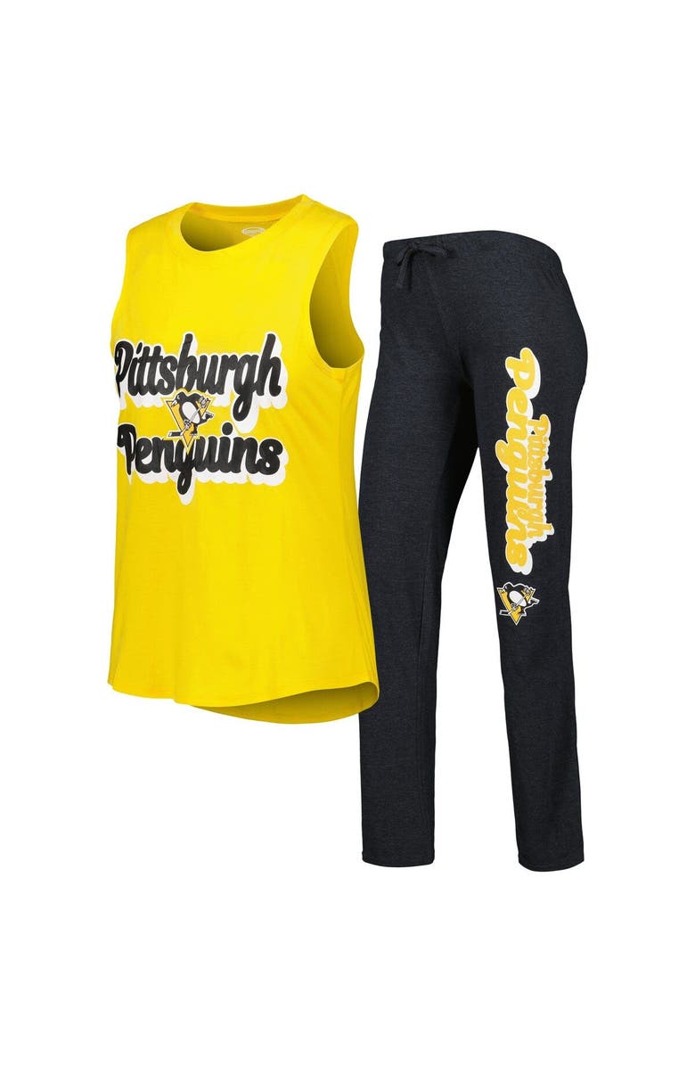 CONCEPTS SPORT Women's Concepts Sport Gold/Heather Black Pittsburgh Penguins Meter Muscle Tank Top & Pants Sleep Set, Main, color, Black