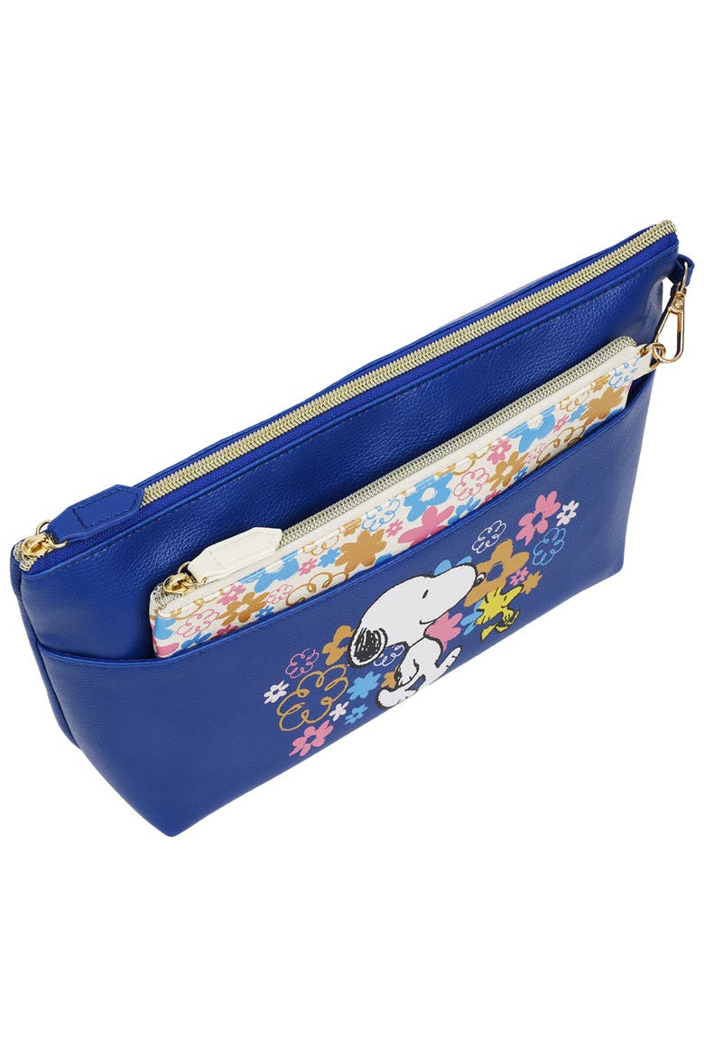 Snoopy & Woodstock Floral 2-in-1 Large Cosmetic Bag, Alternate, color, NAVY