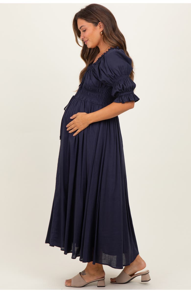 PinkBlush Smocked Ruffle Square Neck Midi Dress, Alternate, color, Navy Blue