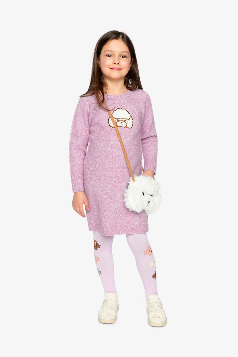 Openwork Knit Poodle Appliqué Dress, Alternate, color, Lavender