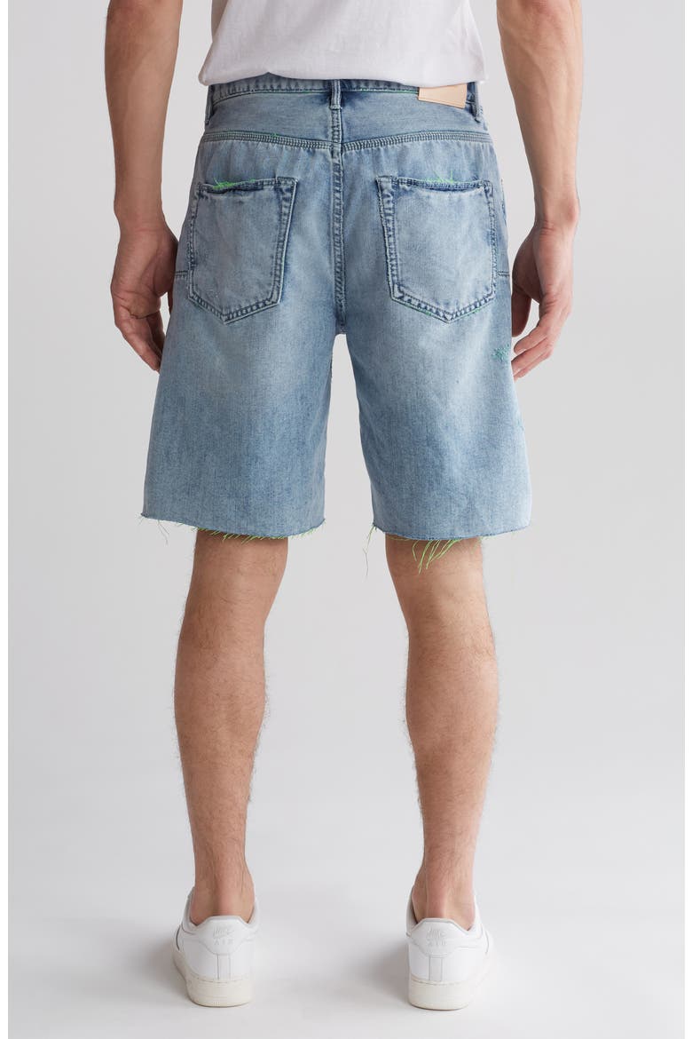 Neon Stitch Denim Shorts, Alternate, color, LT INDIGO
