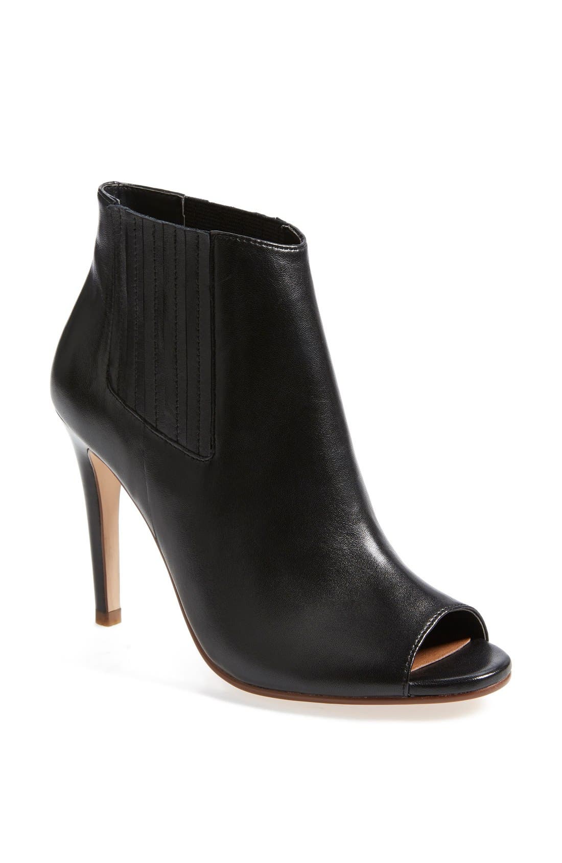 'Camden' Peep Toe Bootie, Main, color, BLACK LEATHER