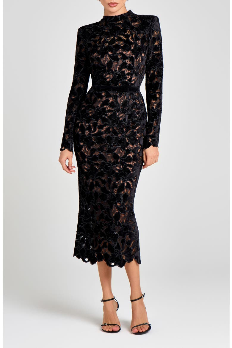 Long Sleeve Lace Cocktail Dress, Main, color, BLACK
