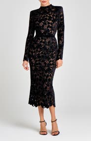 NADINE MERABI Long Sleeve Lace Cocktail Dress