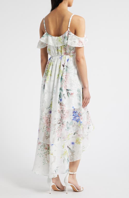 Julia Jordan Floral Ruffle High-low Wrap Dress In White
