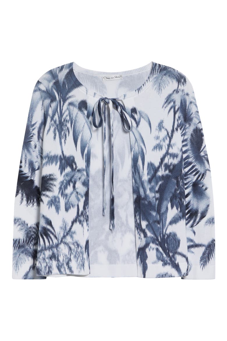 Print Palm Leaf Cotton Blend Cardigan, Alternate, color, NAVY/ WHITE