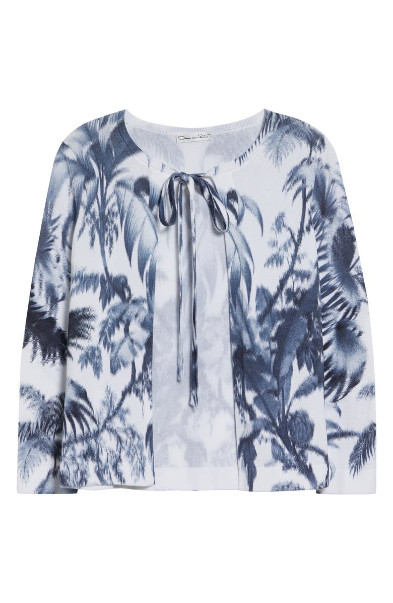Oscar de la Renta Print Palm Leaf Cotton Blend Cardigan, Main, color, Navy/ White