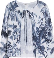 Oscar de la Renta Print Palm Leaf Cotton Blend Cardigan