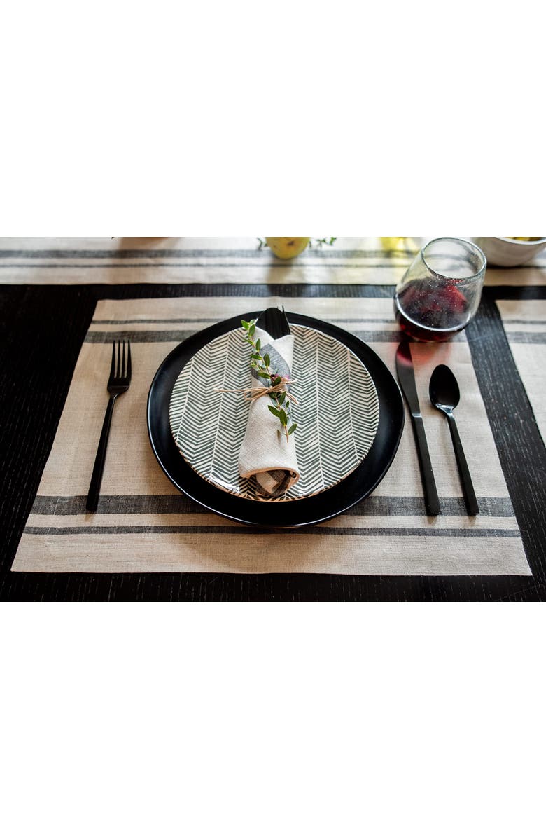 Solino Home Linen Placemats - French Stripe, 14" x 19" Inch, Alternate, color, Black And Natural