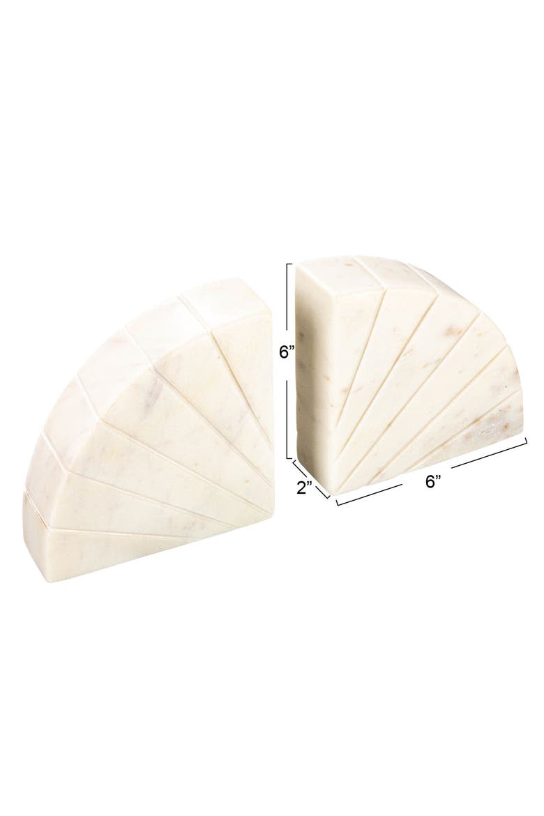 Modern Arched Semicircle Marble Bookends with Carved Detail, Set of 2, White, Alternate, color, White