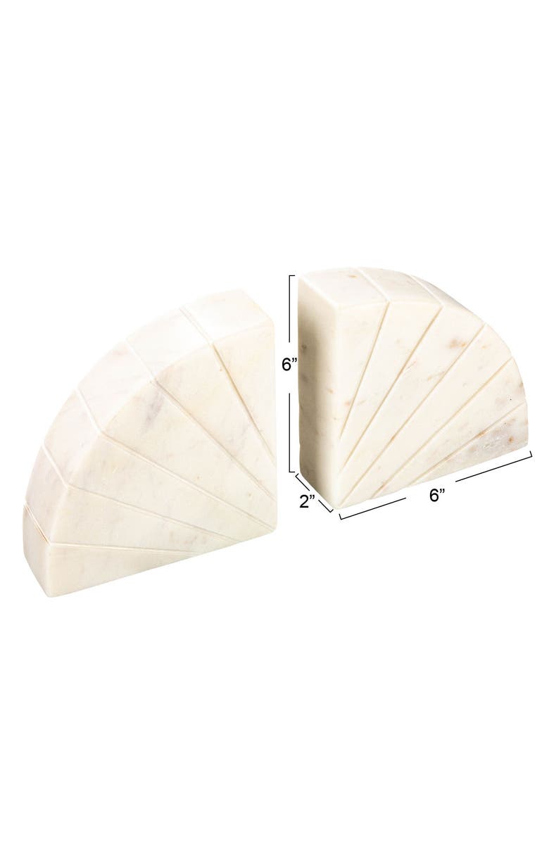 Storied Home Modern Arched Semicircle Marble Bookends with Carved Detail, Set of 2, White, Alternate, color, White