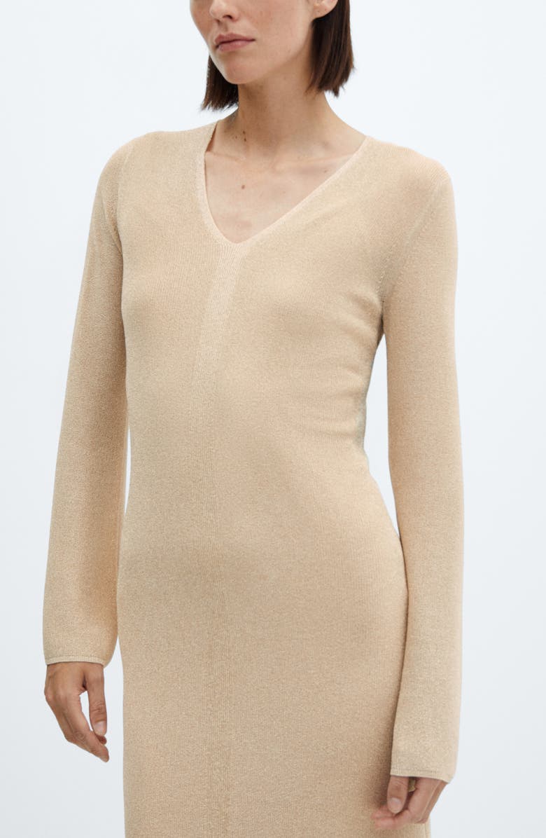 MANGO Metallic Long Sleeve Knit Dress, Alternate, color, 