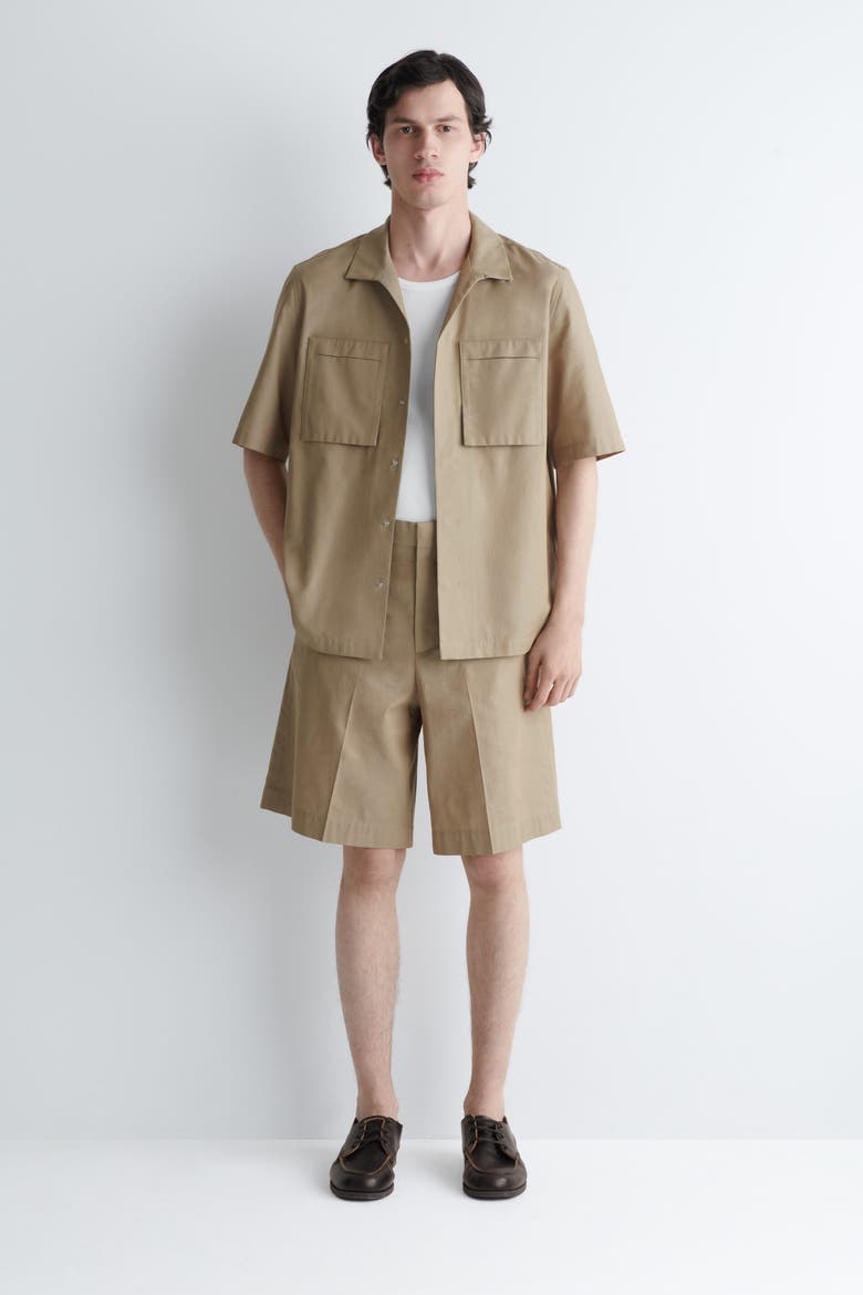 Tailored Textured Cotton Shorts, Main, color, BEIGE