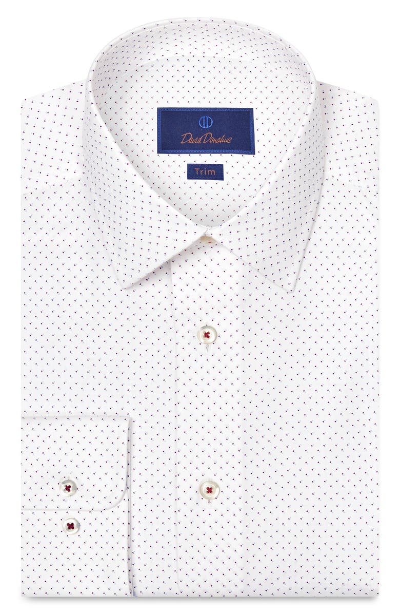 David Donahue Trim Fit Geometric Dot Print Stretch Cotton Dress Shirt, Main, color, White/ Berry