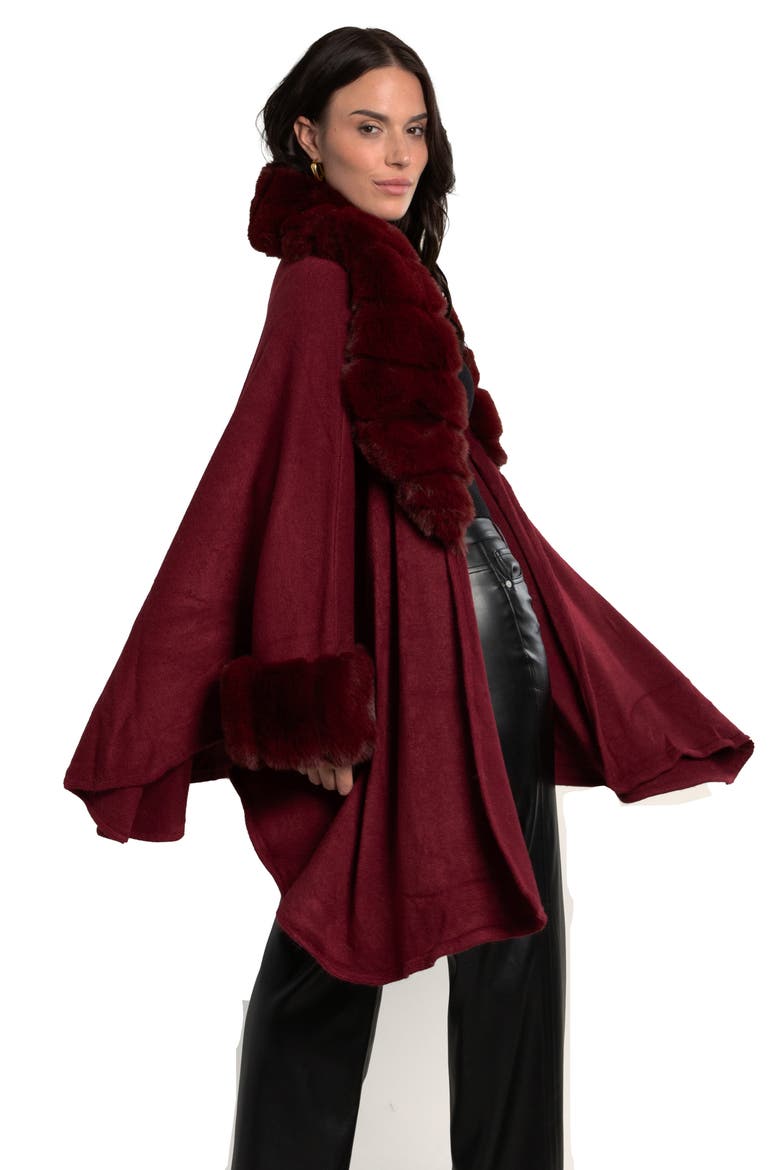 Filippa Faux Fur Trim Cardigan, Alternate, color, MAROON