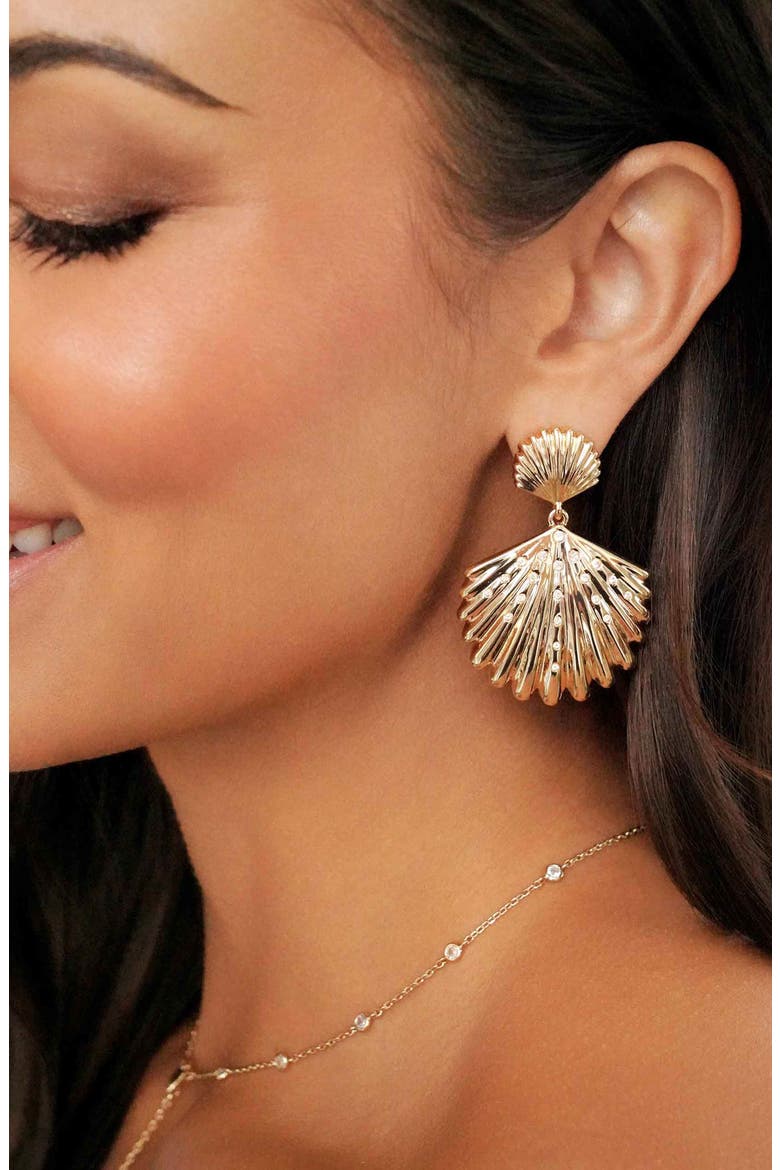 Sun Drenched Shell Drop Earrings, Alternate, color, GOLD