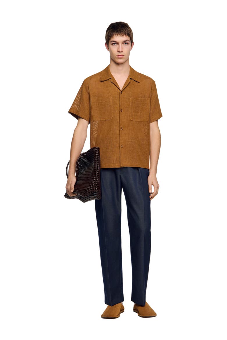 Openwork mesh shirt, Alternate, color, Camel