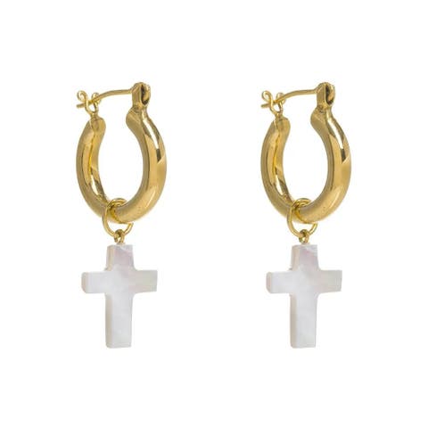 Gold Mini Hoops with Detachable Cross Charms