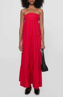 Princess Polly Kazia Strapless Tiered Cotton & Linen Maxi Sundress