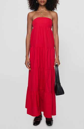 Princess Polly Kazia Strapless Tiered Cotton & Linen Maxi Sundress