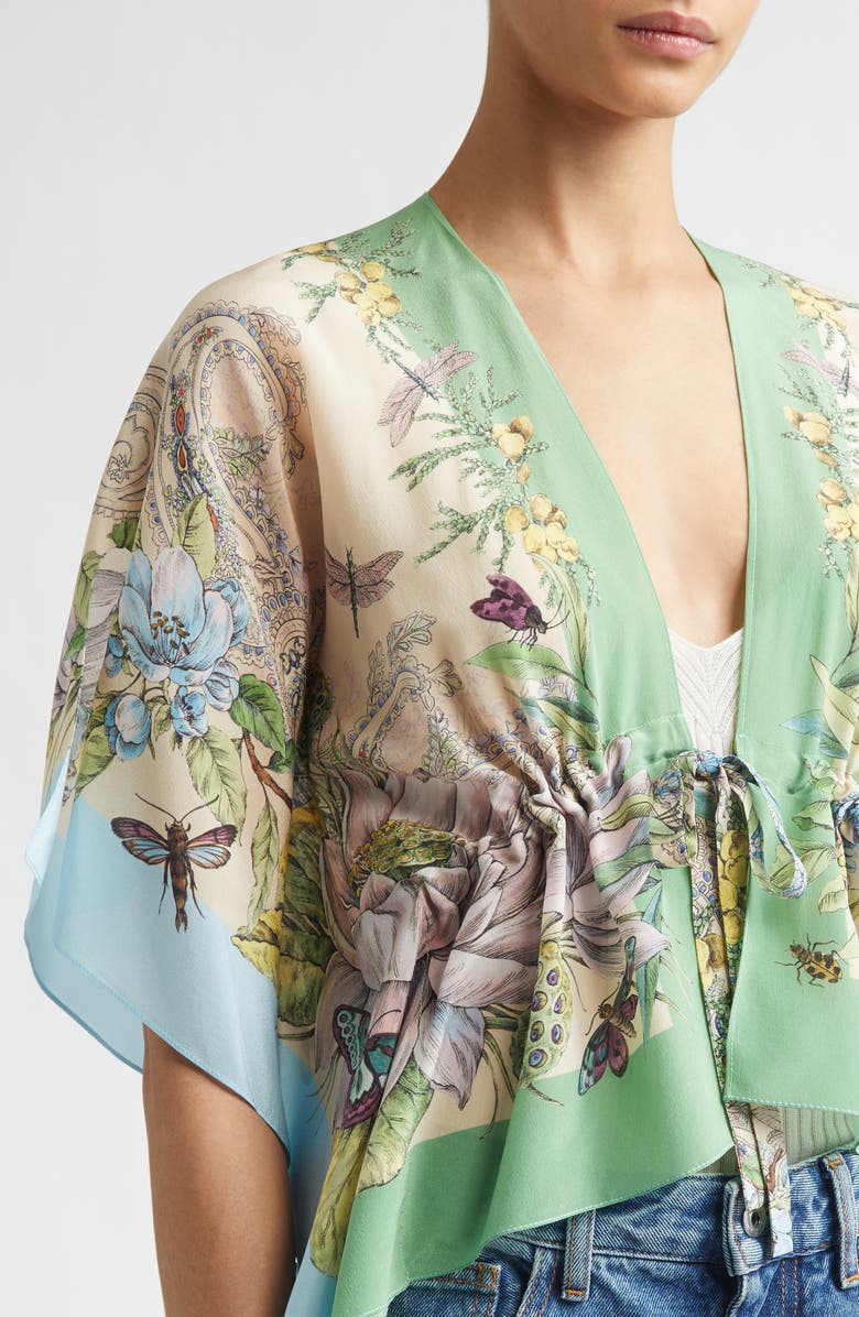 Etro Print Silk Poncho, Alternate, color, Multicolor Pink Base