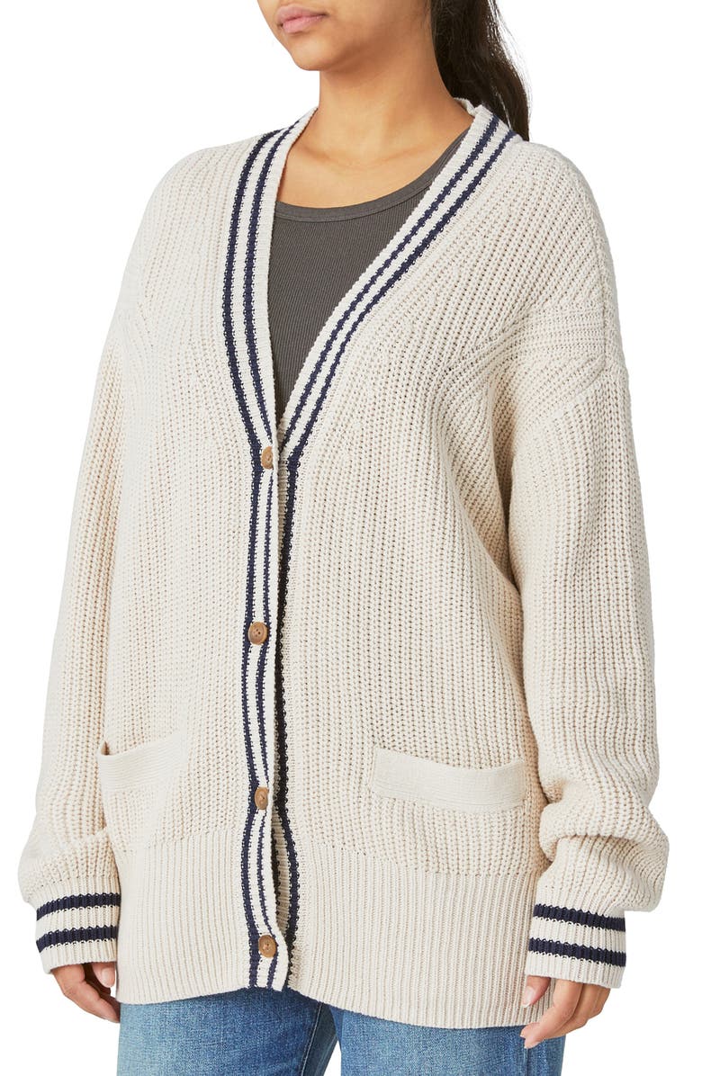 Lucky Brand Stripe Accent Varsity Cardigan, Alternate, color,