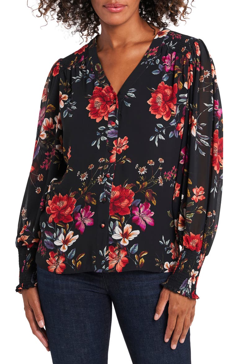 Magnolia Noir Floral Long Sleeve Top, Main, color, RICH BLACK