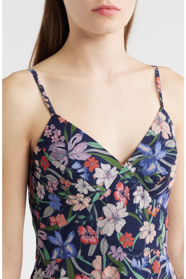 Floral Print Godet Sleeveless Gown, Alternate, color, NAVY GARDEN