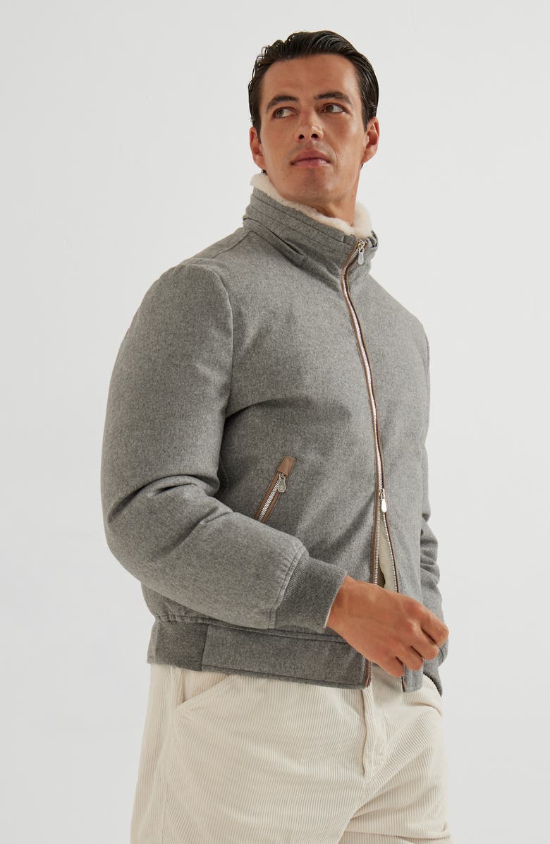 Brunello Cucinelli Down jacket with detachable hood, Alternate, color, Light Grey