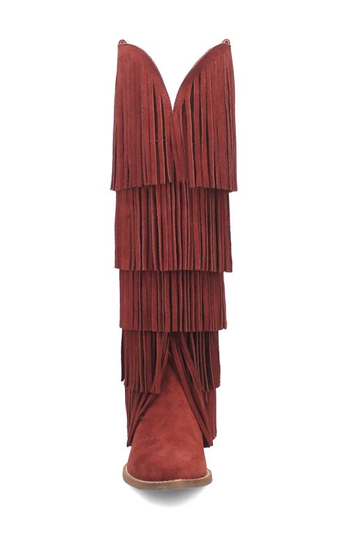 Dingo Wild Child Fringe Knee High Western Boot In Burgundy
