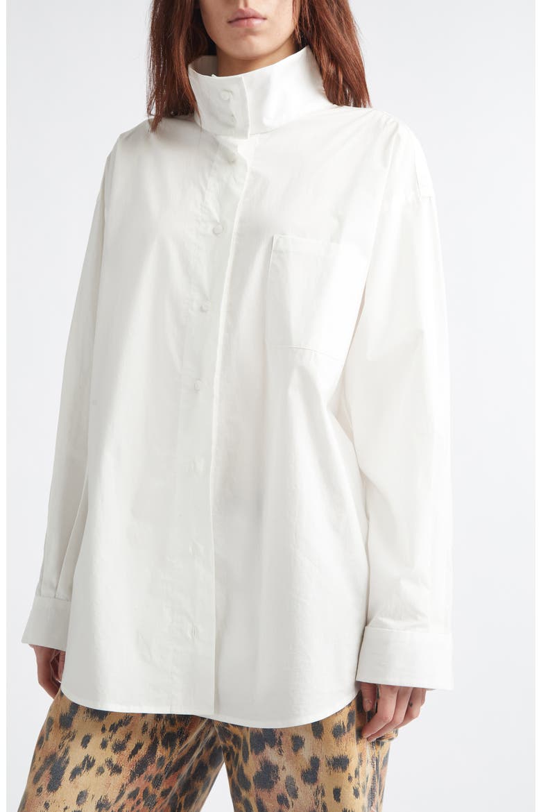 Stand Collar Boyfriend Button-Up Shirt, Alternate, color, WHITE