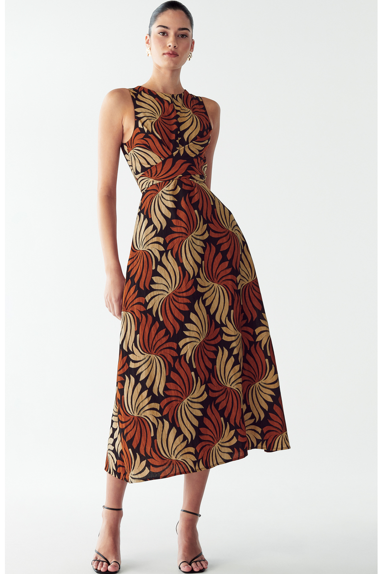 Revival Midi Dress, Alternate, color, Golden Leaf