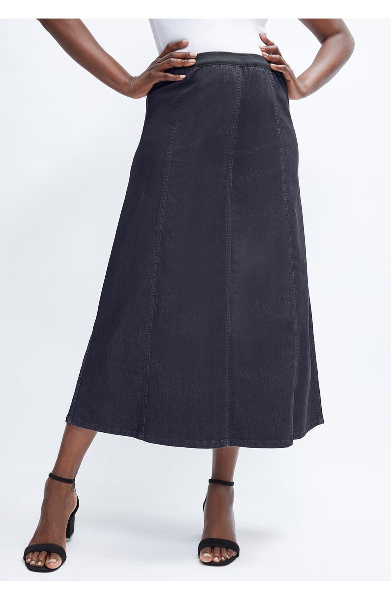 Jessica London Stretch Denim Jegging Skirt, Alternate, color, Black