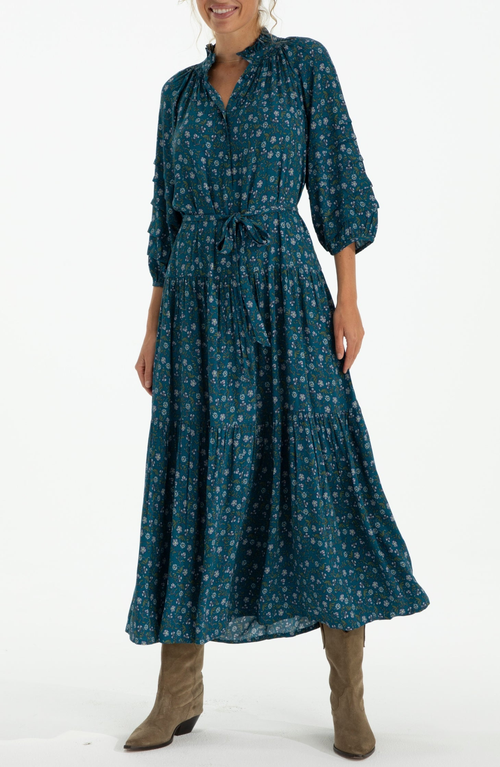 Hermoza Zoey Jo Belted Tiered Maxi Dress In Blue