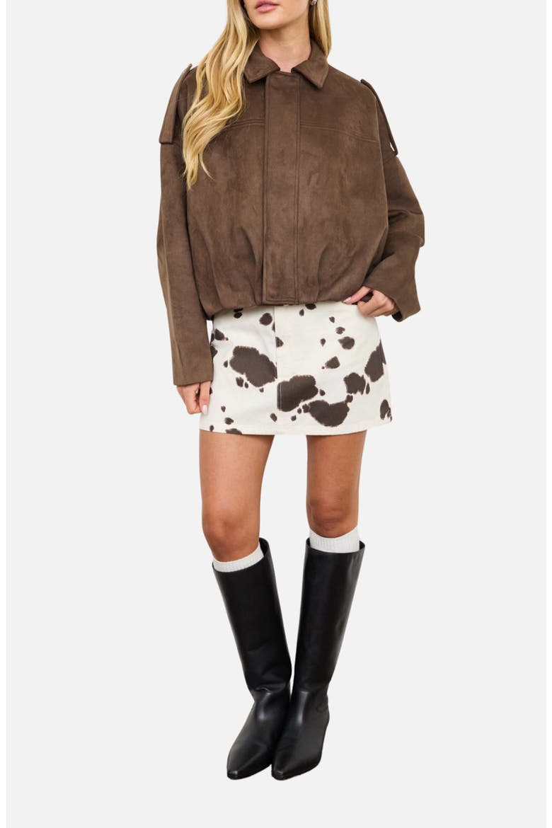Faux Suede Epaulet Cropped Jacket, Alternate, color, DARK BROWN