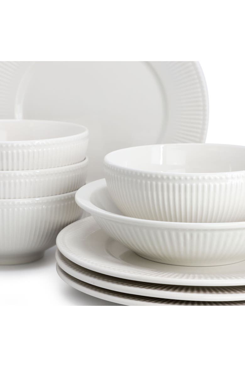 Kate 16 Piece Textu Trim Double Bowl Porcelain Dinnerware Set, Alternate, color, White