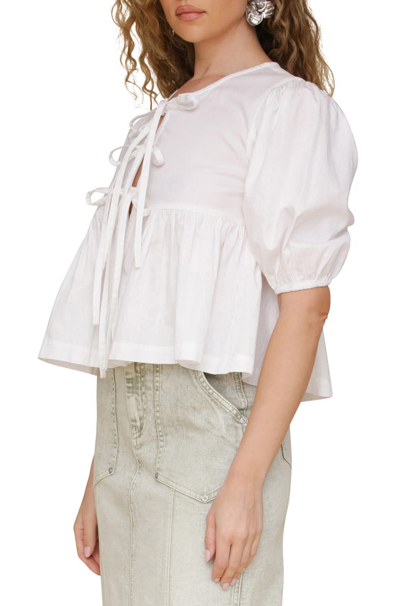 Avec Les Filles Tie Front Puff Sleeve Cotton Top, Alternate, color, White