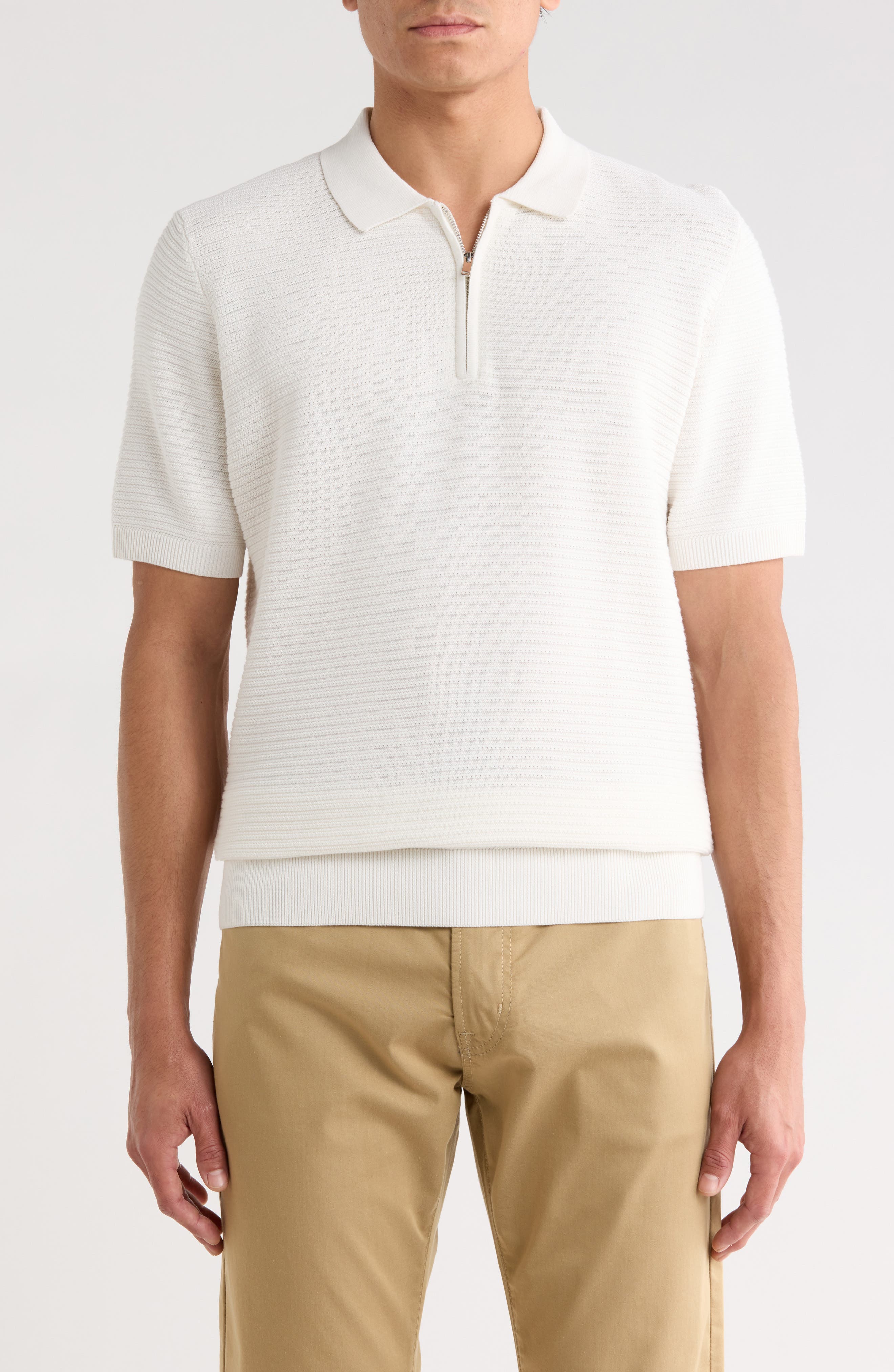 DENIM AND FLOWER Textured Quarter Zip Knit Polo